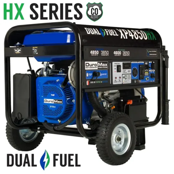DuroMax XP4850HX Dual Fuel Portable Generator-4850 Watt Gas or Propane Powered Electric Start w/CO Alert, 50 State Approved, Blue